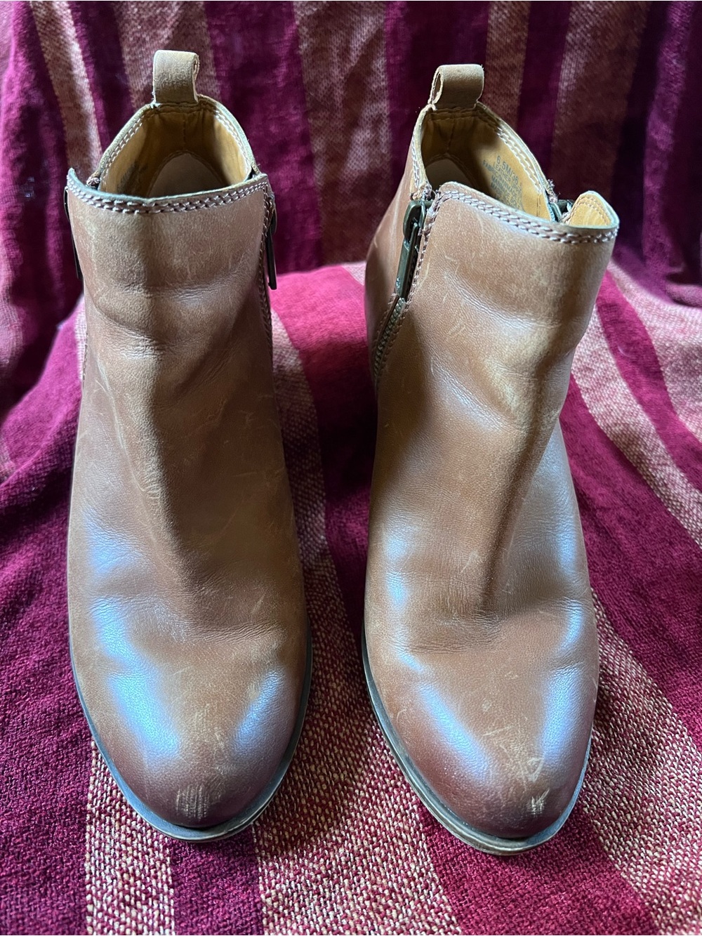 Lucky Brand Brown Leather Ankle Booties with Side Zipper